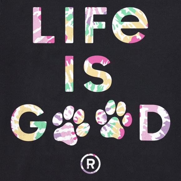 NWT Life is Good Tie Dye Life is Good Paw Print Long Sleeve Crusher Tee Black - Picture 2 of 5